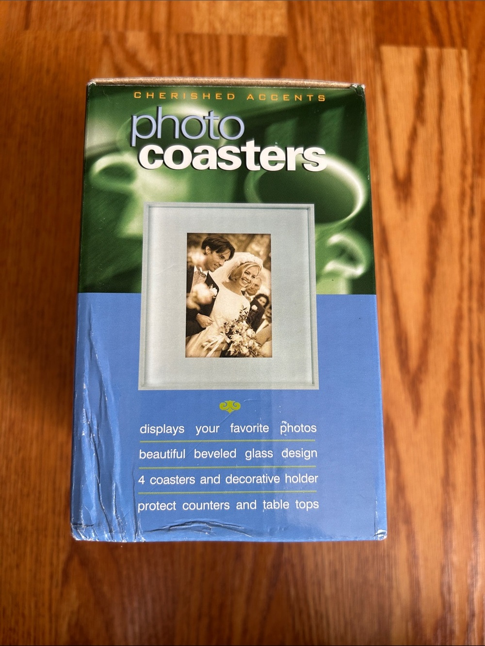 Brand New in Box Cherished Accents Glass Photo Coasters Set of 4 with Holder - Picture 7 of 9